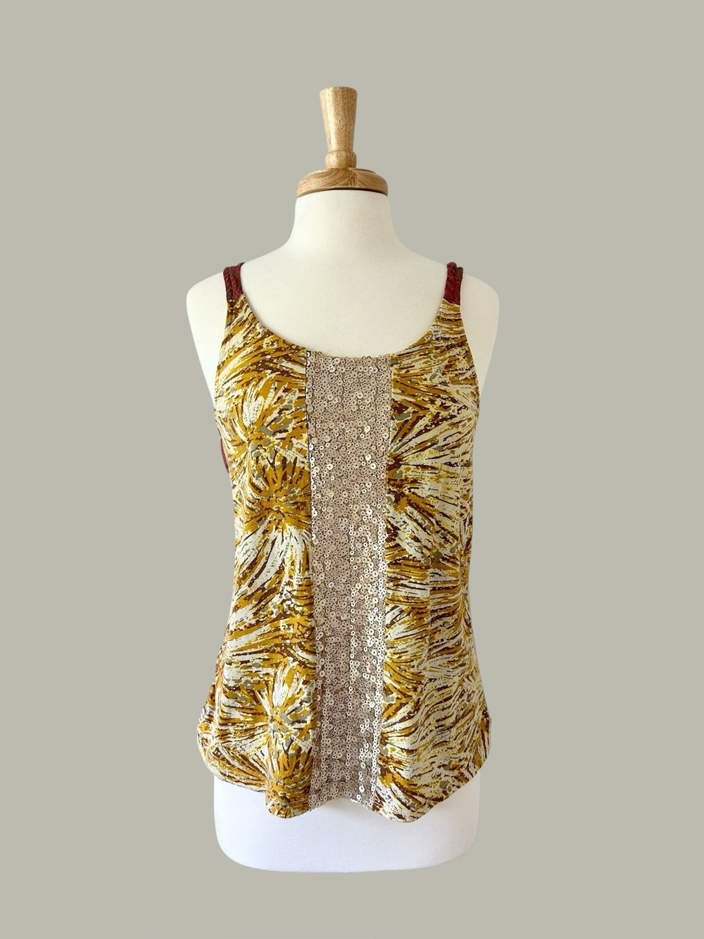 Anthropologie‎ Tiny Mixed Media Sequin Tank Top Gold Yellow Festival Boho Chic M
